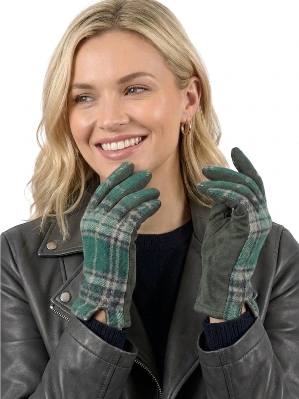 Top It Off Dawn Green Plaid Touchscreen Gloves NWT One Size
